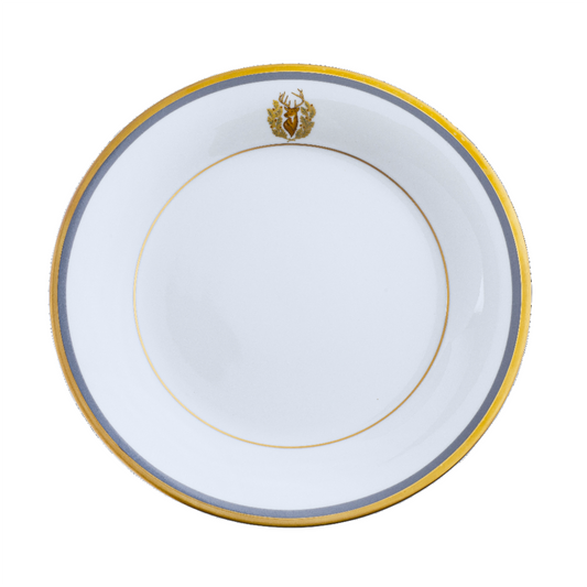 Motif on Rim  Gold and Gray-Blue Band-Dinner Plate