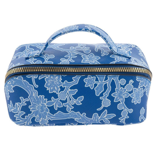 Blue Floral Zip Cosmetic Bag
