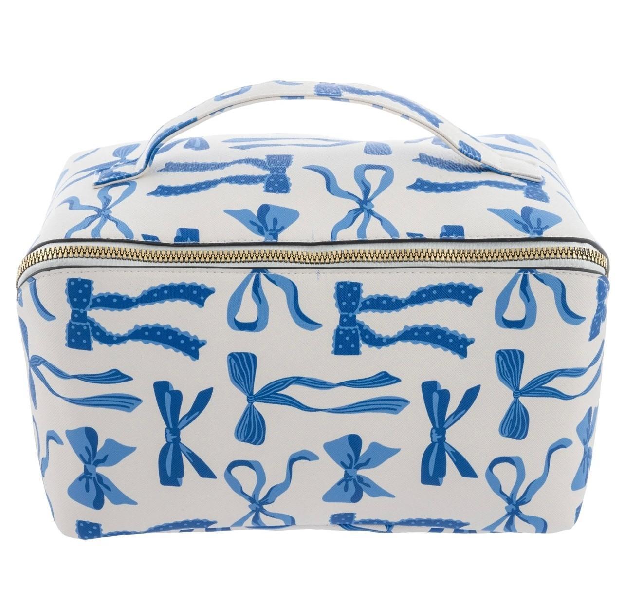 Blue and White Bows Jumbo Zip Cosmetic Bag