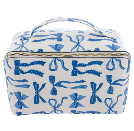 Blue and White Bows Jumbo Zip Cosmetic Bag