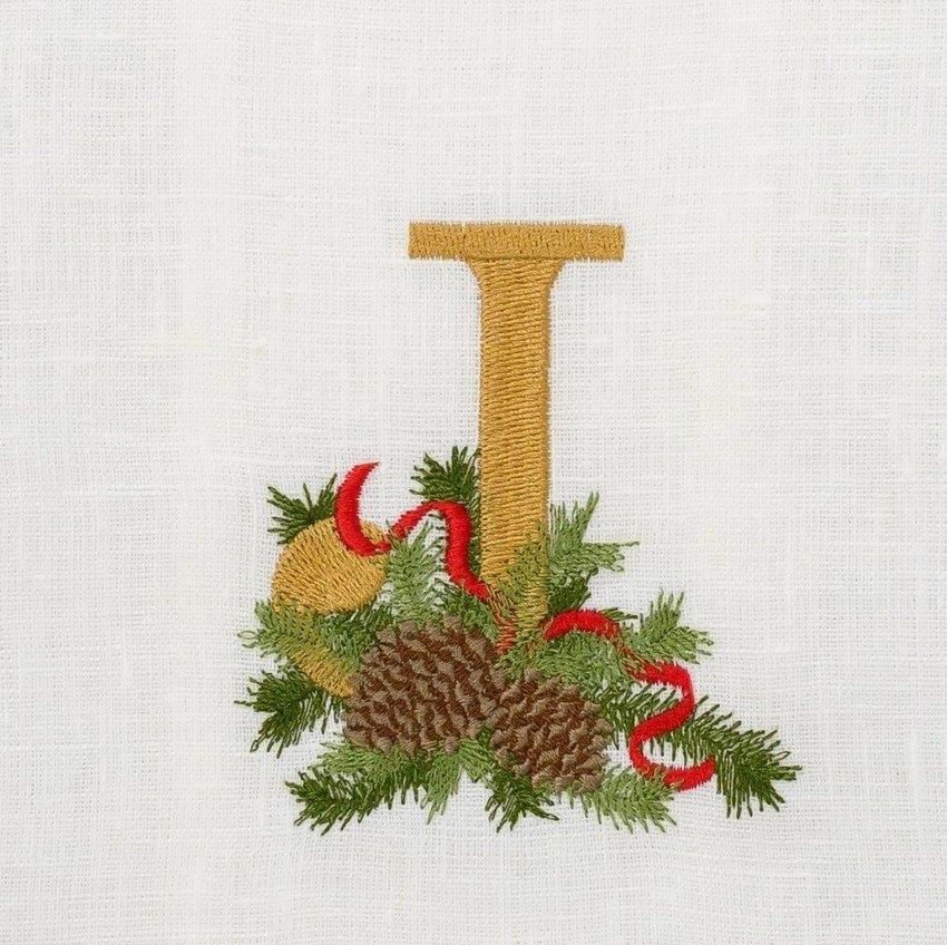 Towel, Winter Pine Monogram J, White (Multi)