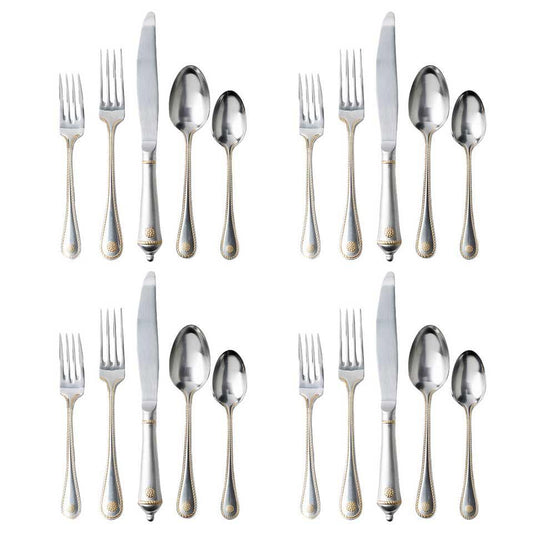 20pc Place Setting - Bright Satin with Gold