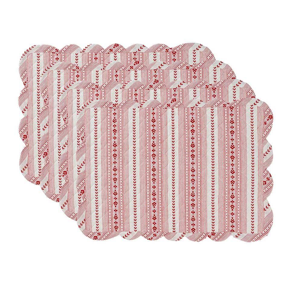 Villa Stripe Quilted Set/4 - Red