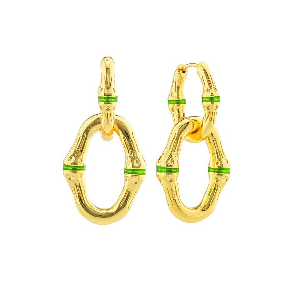 Link Earrings - Gold/Green Enamel