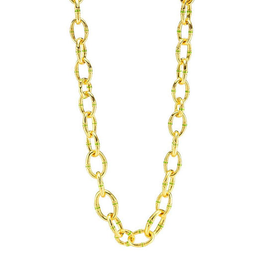 Link Necklace, 18" - Gold/Green Enamel