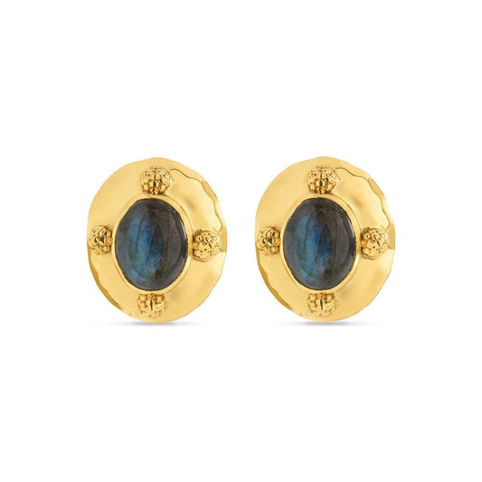 Oval Clip Earrings - Gold/Blue Labradorite