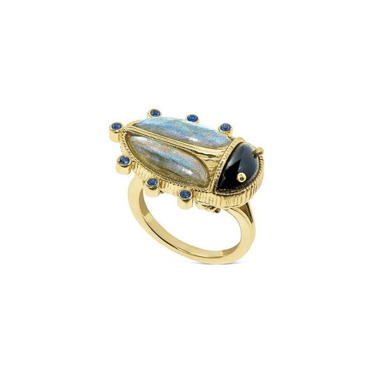 Ring, Size 7 - Blue Labradorite/Black Agate
