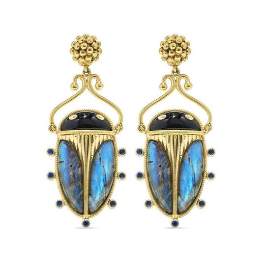 Drop Earrings - Blue Labradorite/Black Agate