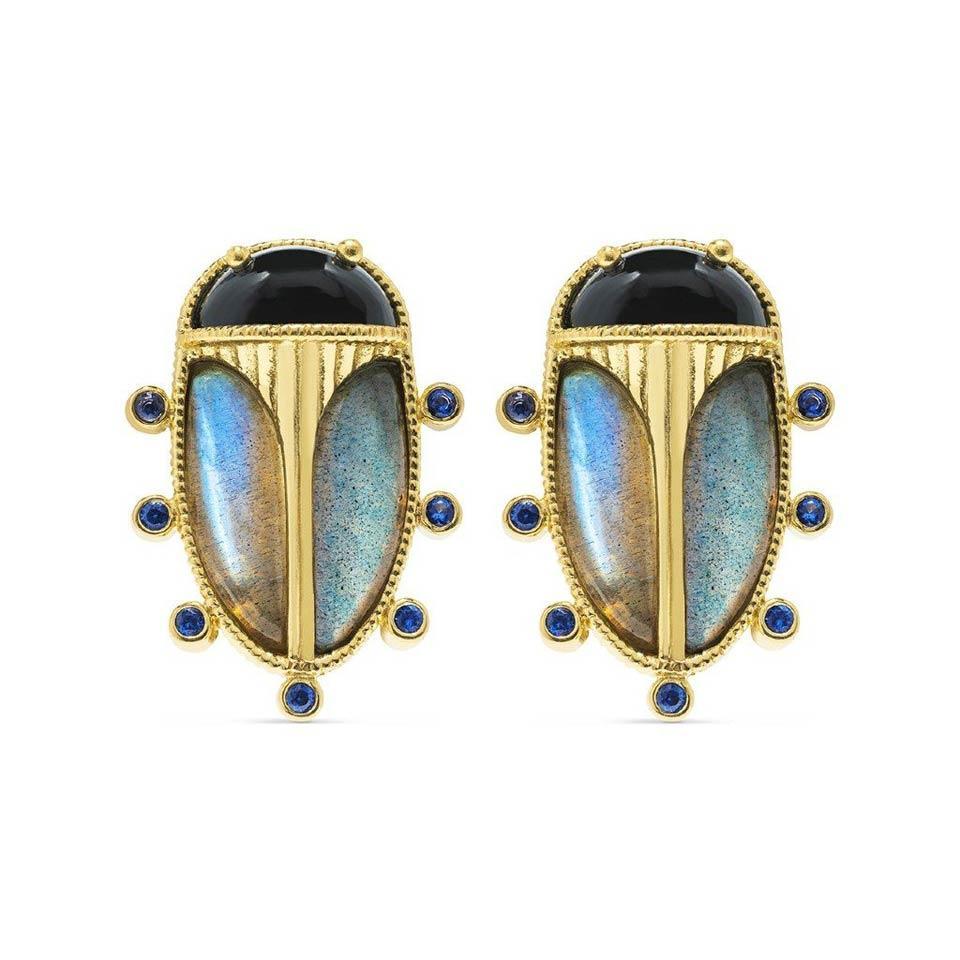 Clip Earrings - Blue Labradorite/Black Agate
