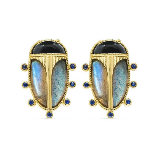 Clip Earrings - Blue Labradorite/Black Agate