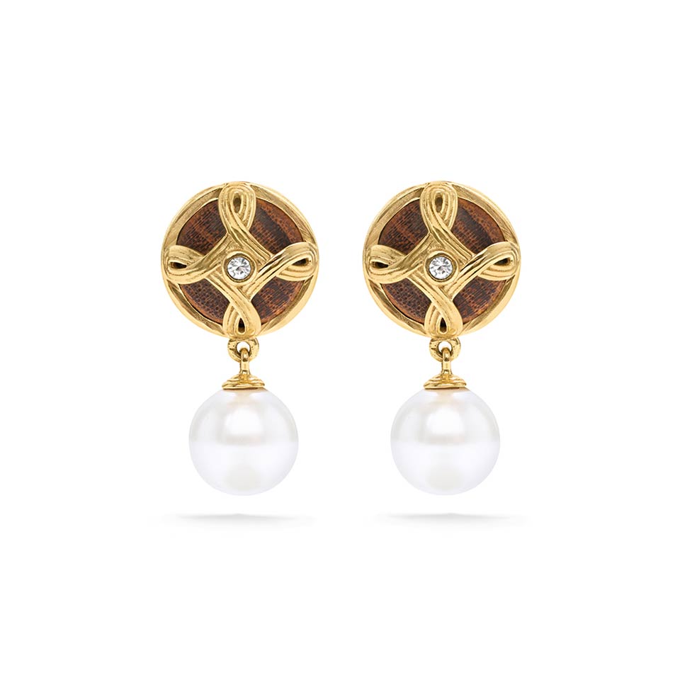 Drop Earrings - Pearl/Teak