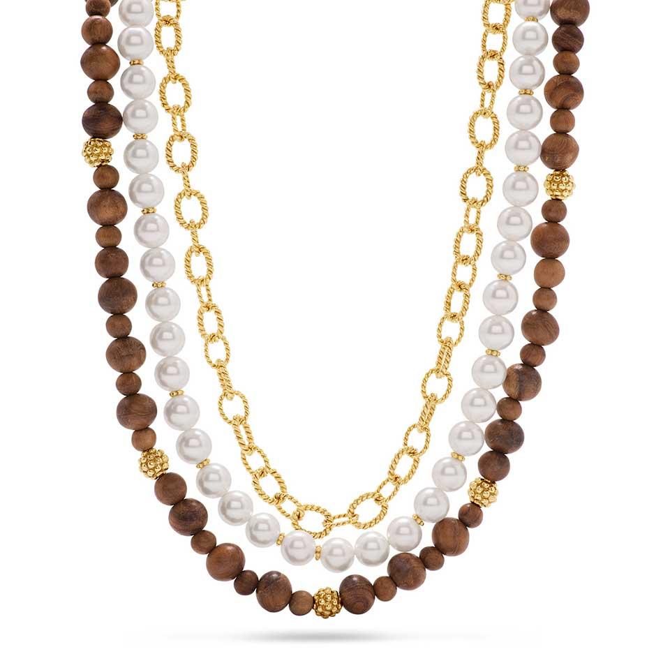 Necklace, 18" - Teak/Pearls