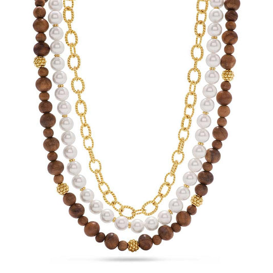 Necklace, 18" - Teak/Pearls