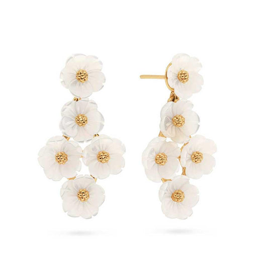 Floral Petite Post Drop Earrings - MOP/Gold