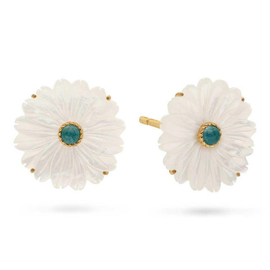 Flower Stud Earrings - MOP/Ocean Jade