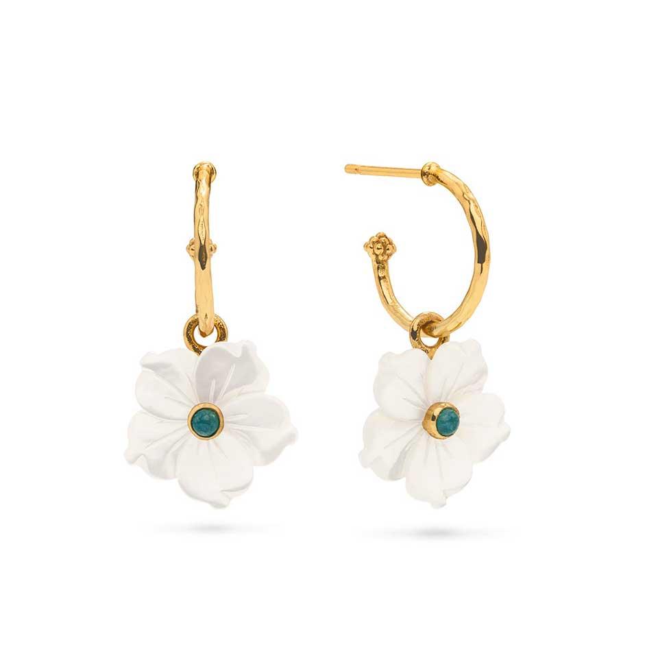 Hoop Earrings with Flower Charm - MOP