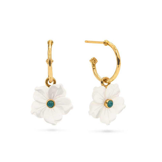 Hoop Earrings with Flower Charm - MOP
