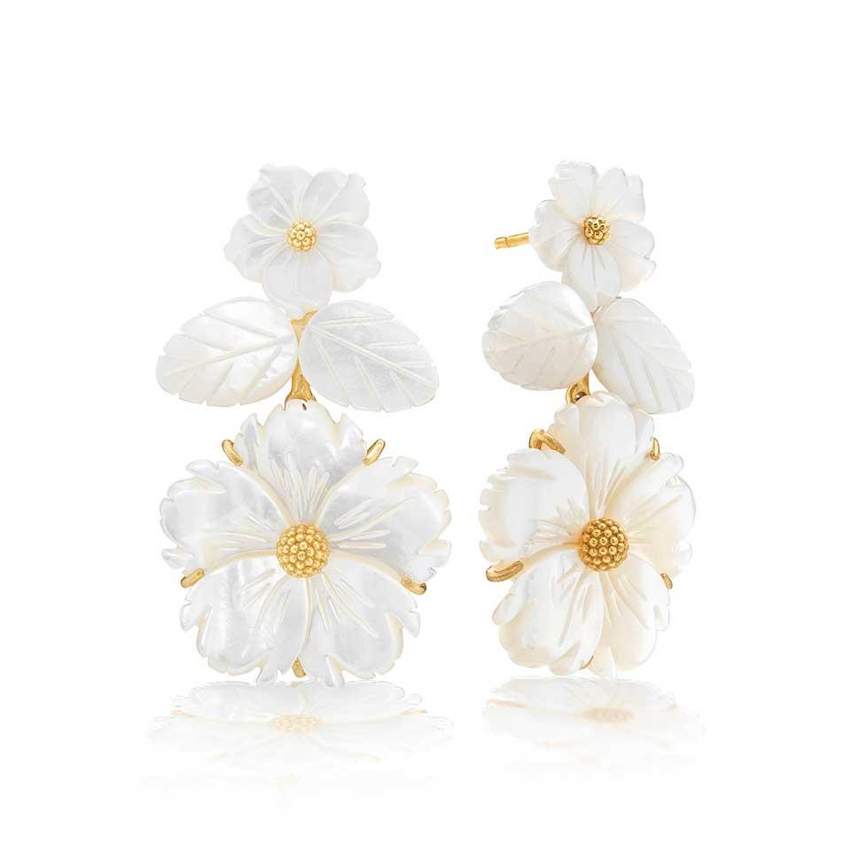 Floral Post Drop Earrings - MOP