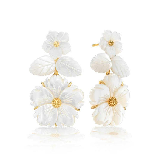 Floral Post Drop Earrings - MOP