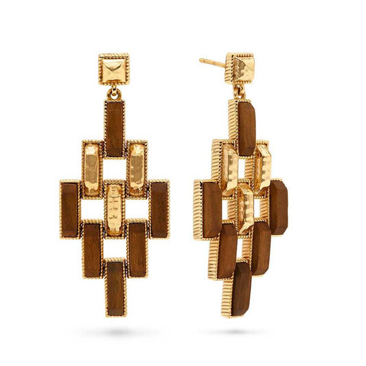 Post Drop Earrings - Gold/Teak