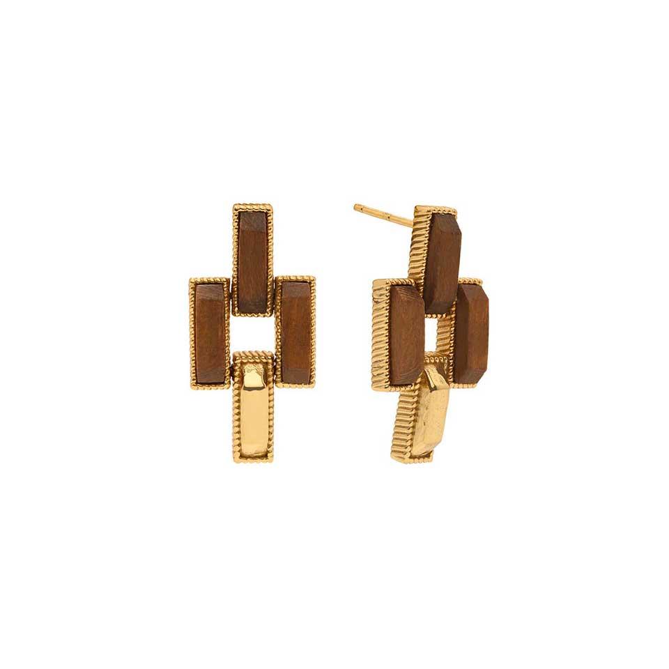 Post Small Link Earrings - Gold/Teak