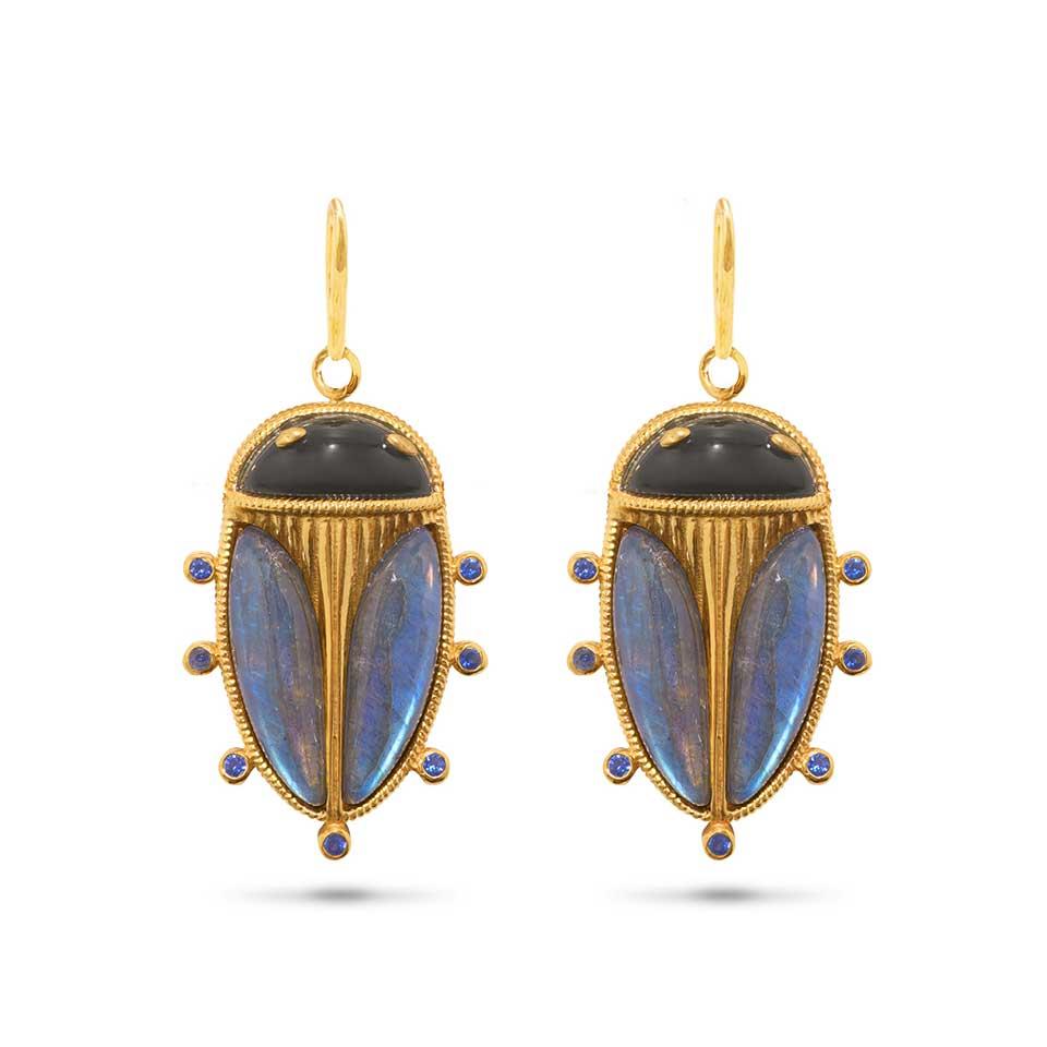 Petite Drop Earrings - Blue Labradorite/Black Agate
