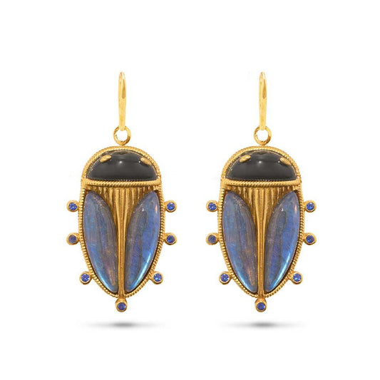 Petite Drop Earrings - Blue Labradorite/Black Agate