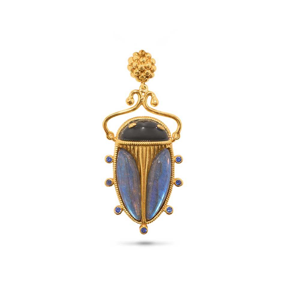 Pendant - Blue Labradorite/Black Agate