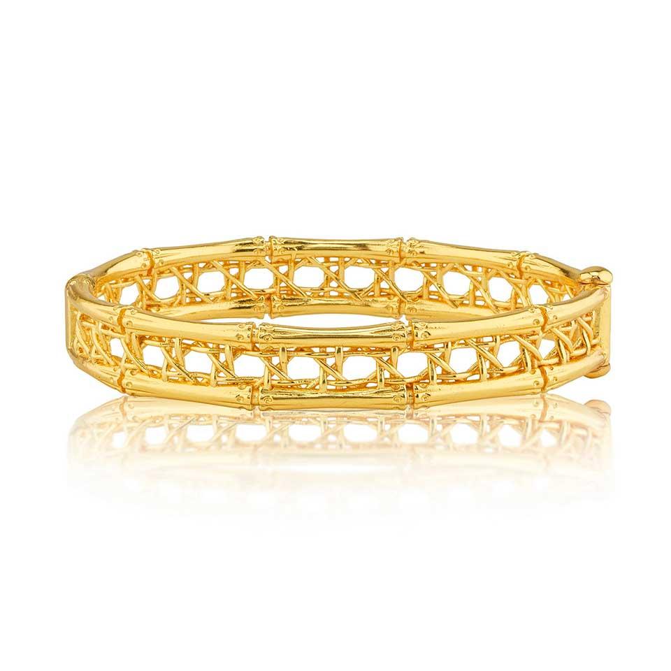 Caning Hinged Bangle, S/M - Gold