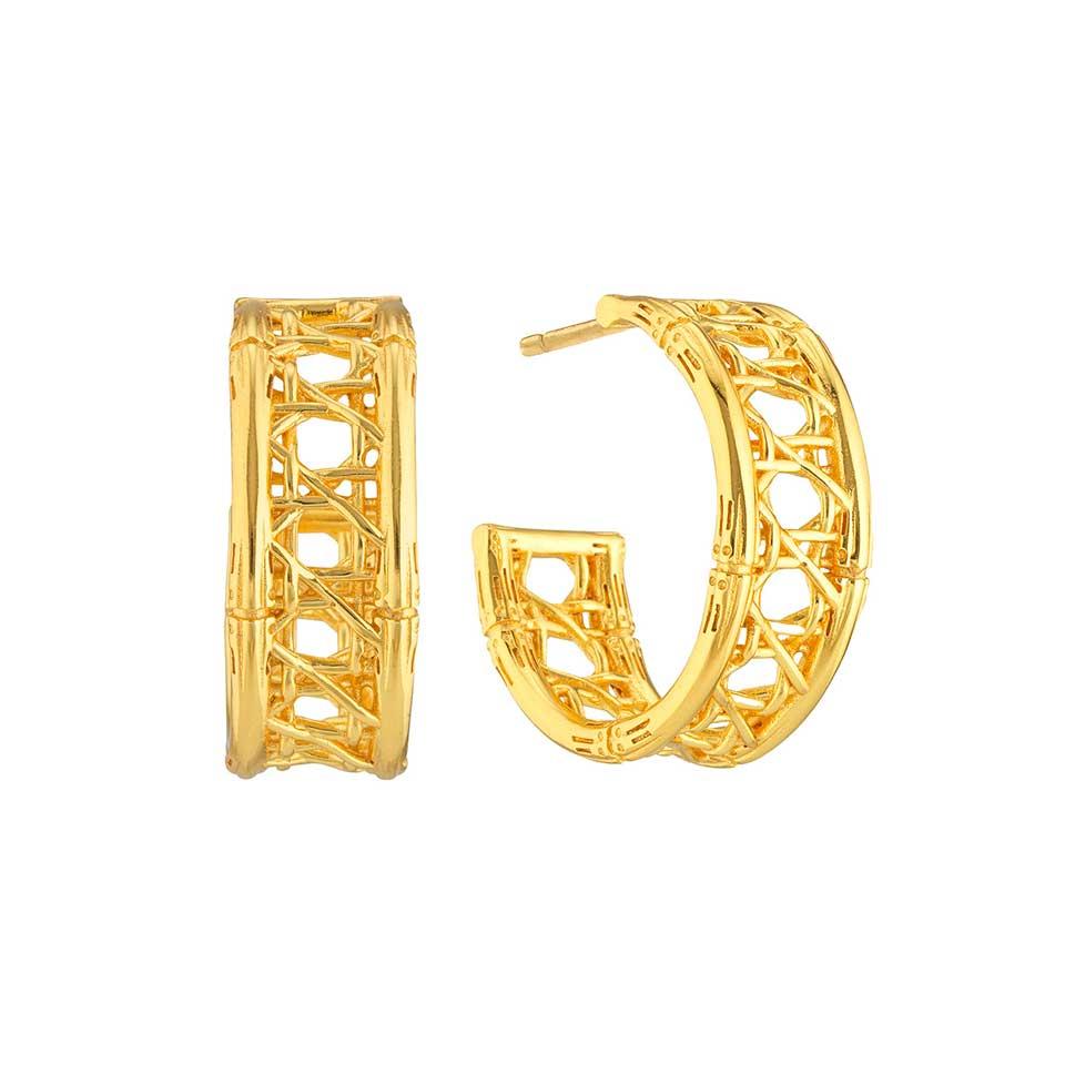 Caning Medium Hoop Earrings - Gold