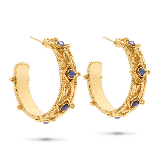 Hoop Earrings - Gold/Blue Labradorite