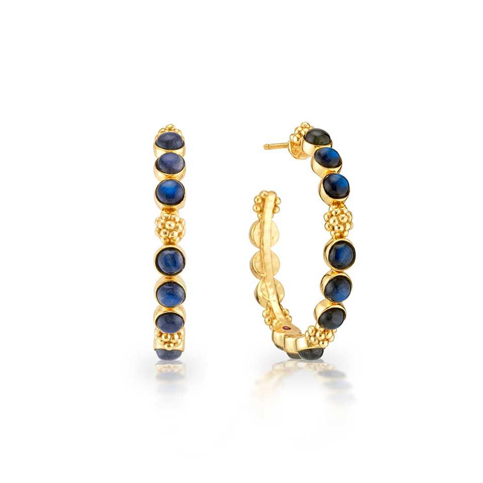 Gem Medium Hoop Earrings - Blue Labradorite