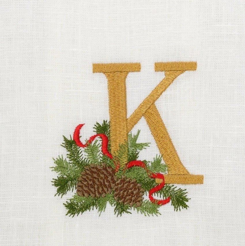 Towel, Winter Pine Monogram K, White (Multi)