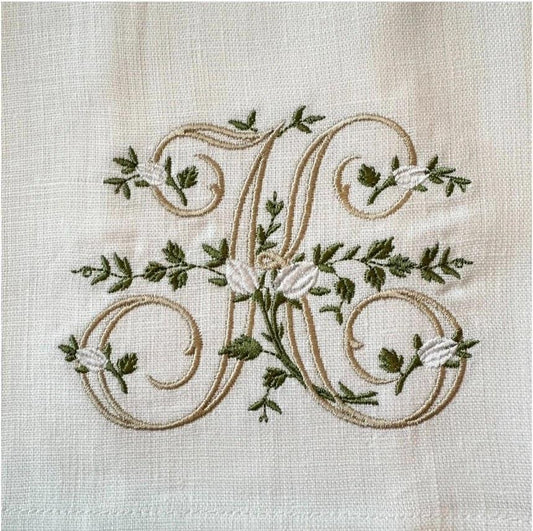 Towel, Floral Monogram K, White (Cream Multi)