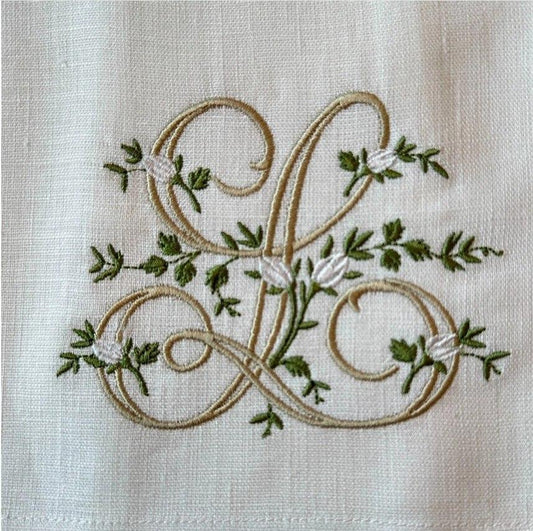 Towel, Floral Monogram L, White (Cream Multi)