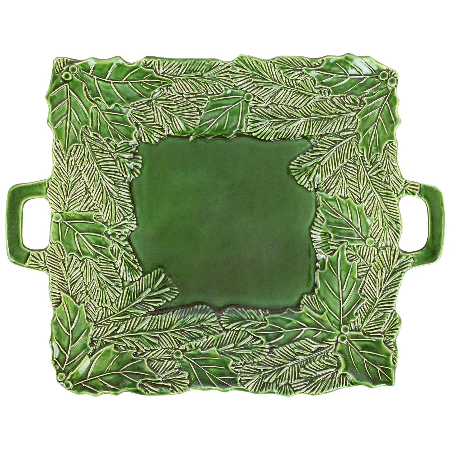 Green Figural Handled Square Platter