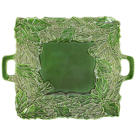 Green Figural Handled Square Platter