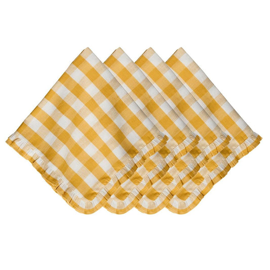 Gingham Ruffle Napkin Set/4 - Sunshine