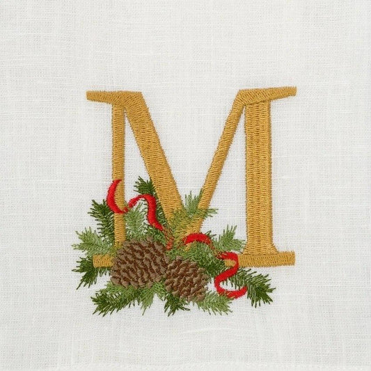 Towel, Winter Pine Monogram M, White (Multi)