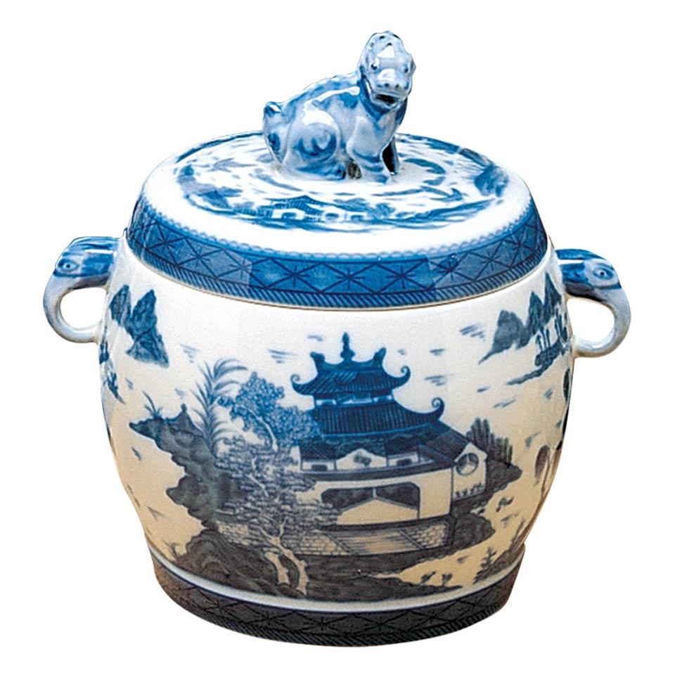 Blue Canton Fu Dog Jar, Small