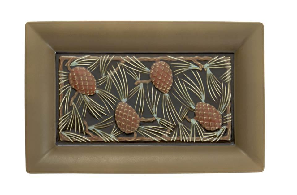 Pinecone Rectangluar Platter Salmon, Verdigris & Brown