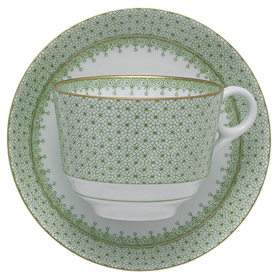 Apple Green Lace Tea Cup & Saucer
