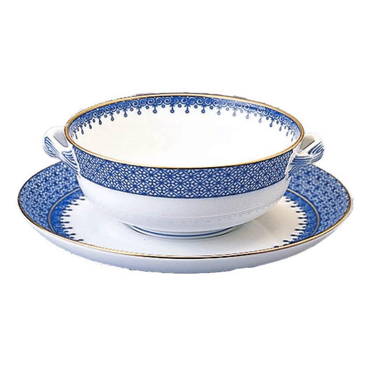 Blue Lace Cream Soup & Saucer