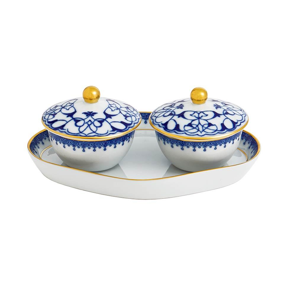 Lace Heirluminare Two Votives W/Tray