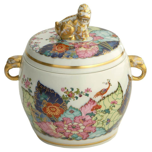 Tobacco Leaf Fu Dog Jar