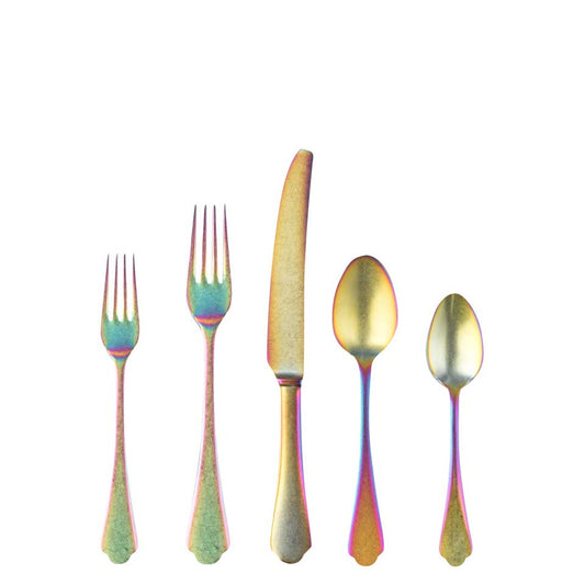 Cutlery Set 5 Pcs Place Setting Pewter Rainbow