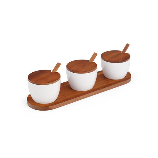 Triple Condiment Server with Lids & Spoons