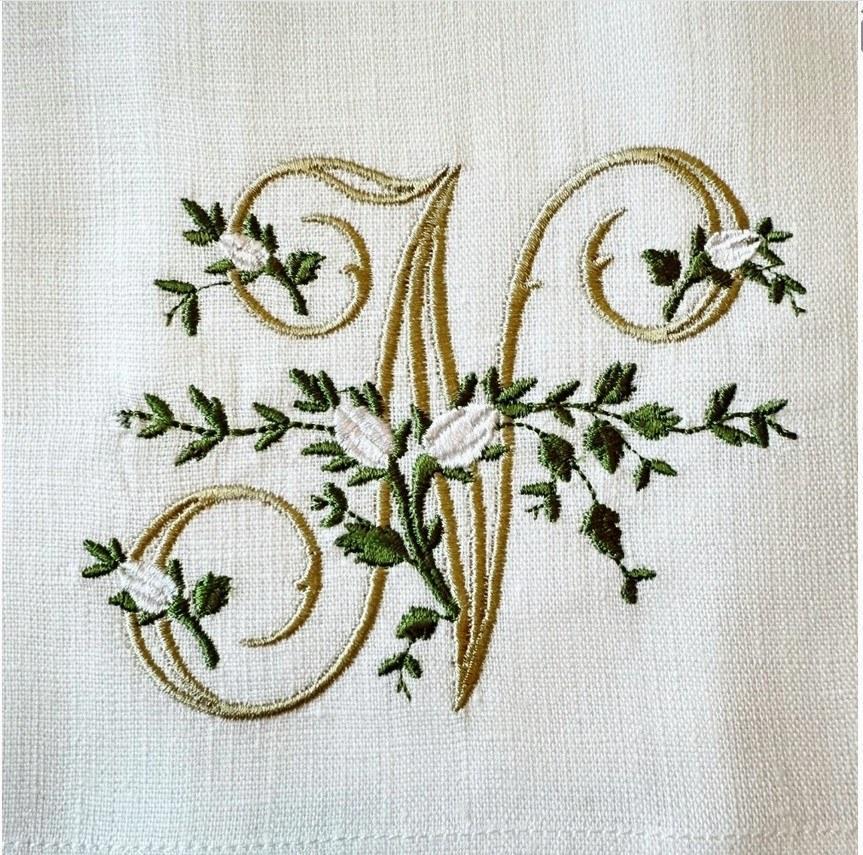 Towel, Floral Monogram N, White (Cream Multi)