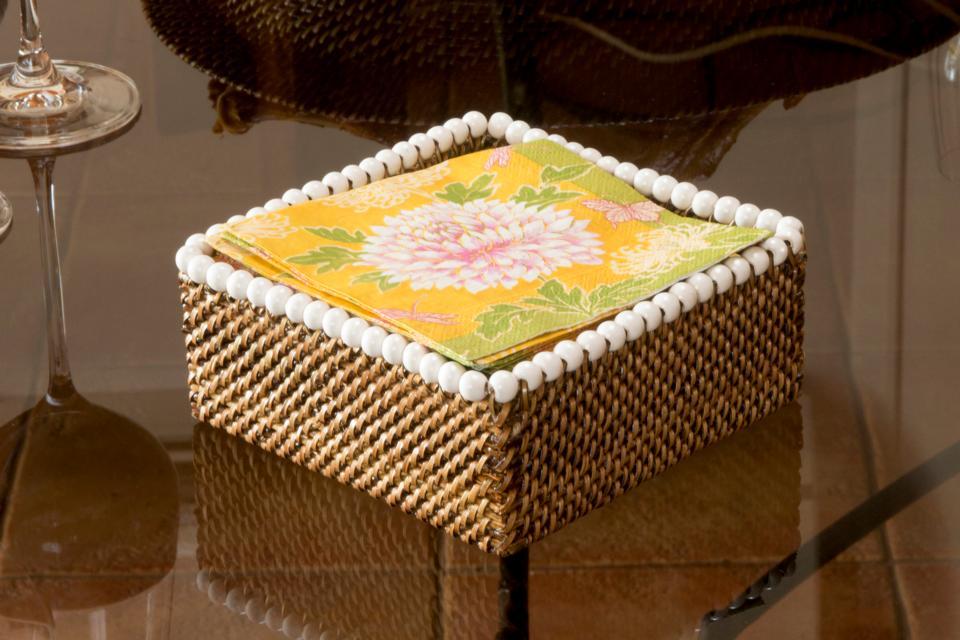 Cocktail Napkin Holder, with Beads, White
