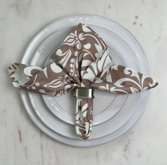 Italian Cotton, Damask, Taupe with White
